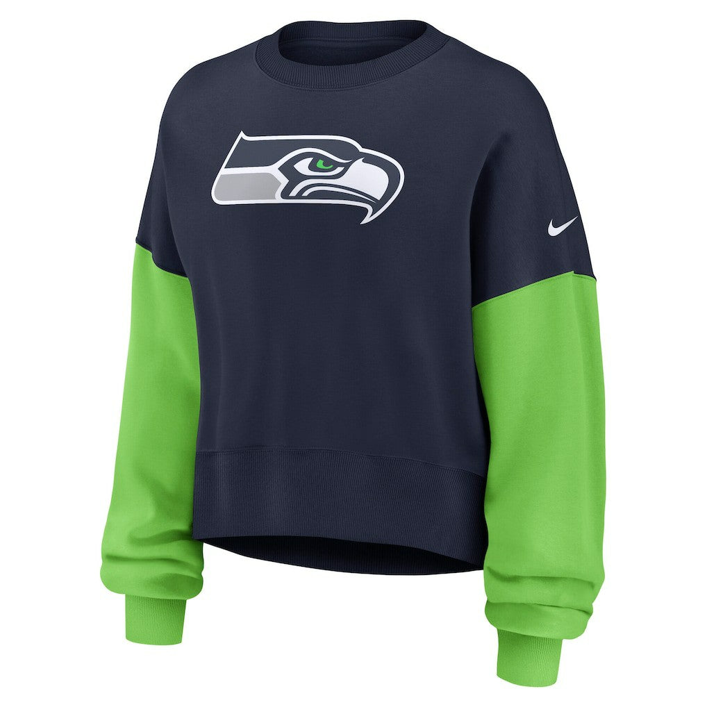 Seattle Seahawks Women's Oversized Color-Block Pullover Sweatshirt College Navy | Nike for Sale
