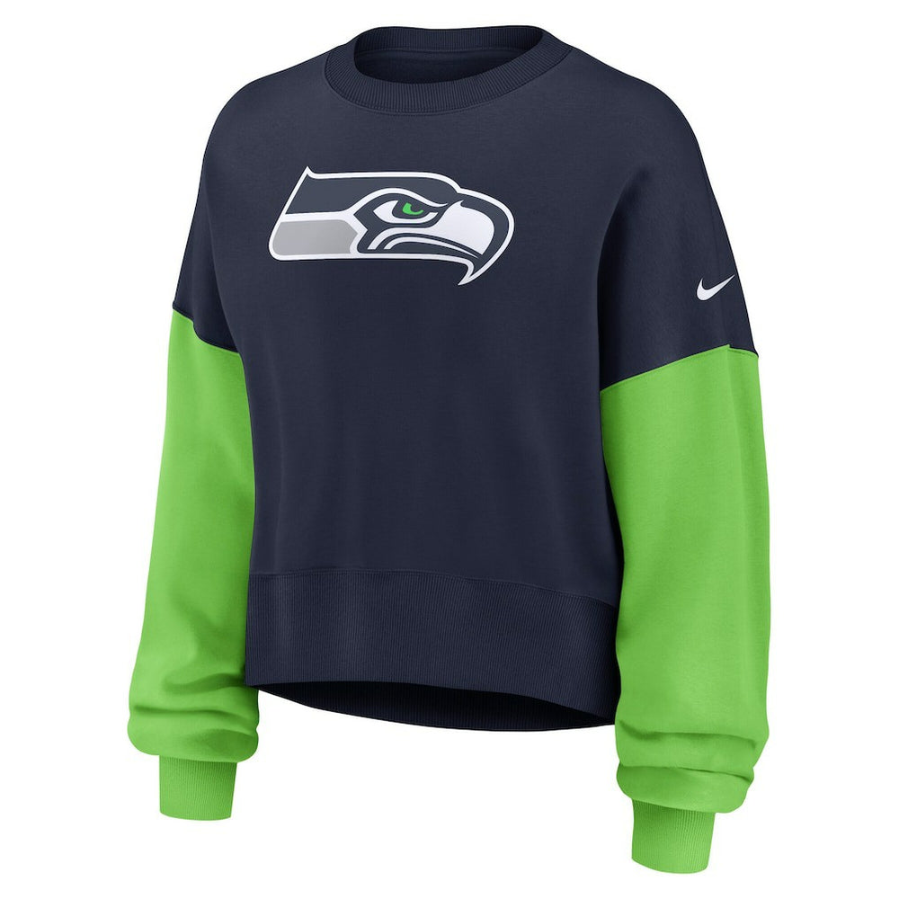 Seattle Seahawks Women's Oversized Color-Block Pullover Sweatshirt College Navy | Nike for Sale