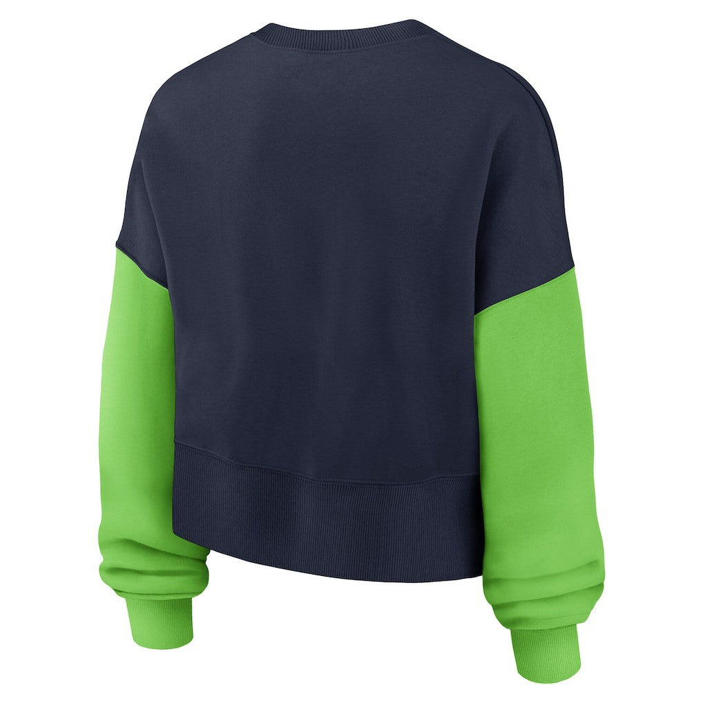 Seattle Seahawks Women's Oversized Color-Block Pullover Sweatshirt College Navy | Nike for Sale