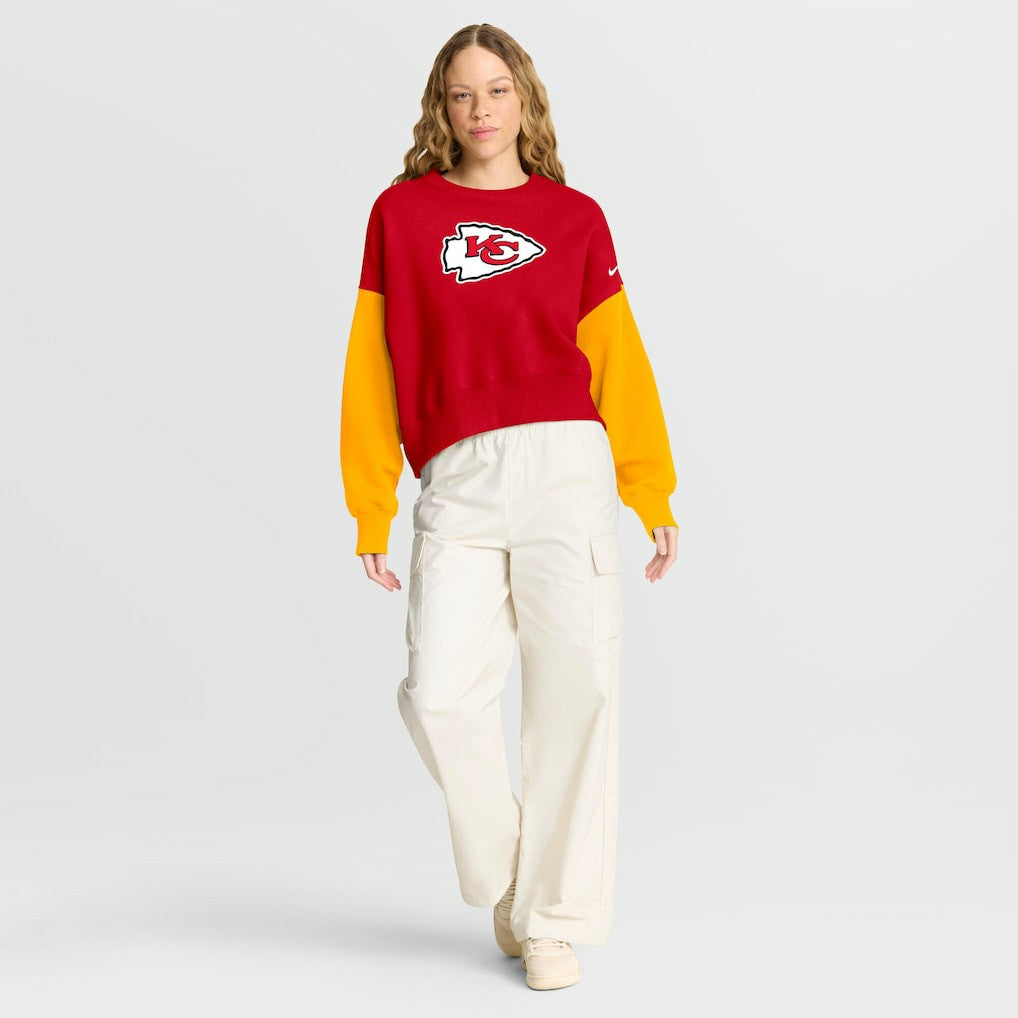 Kansas City Chiefs Women's Oversized Color-Block Pullover Sweatshirt Red | Nike for Sale
