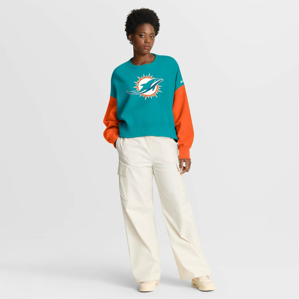 Miami Dolphins Women's Oversized Color-Block Pullover Sweatshirt Aqua | Nike for Sale