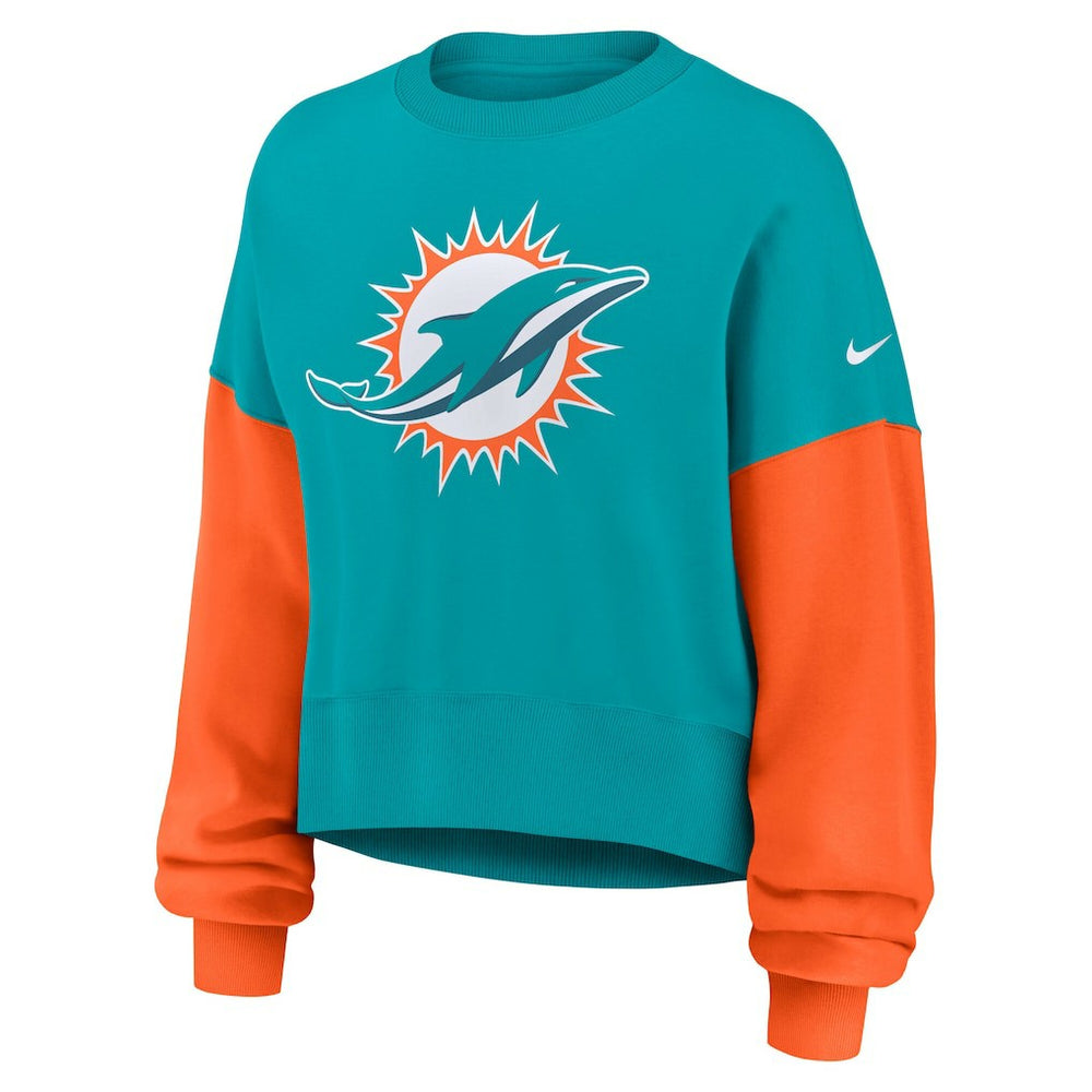 Miami Dolphins Women's Oversized Color-Block Pullover Sweatshirt Aqua | Nike for Sale
