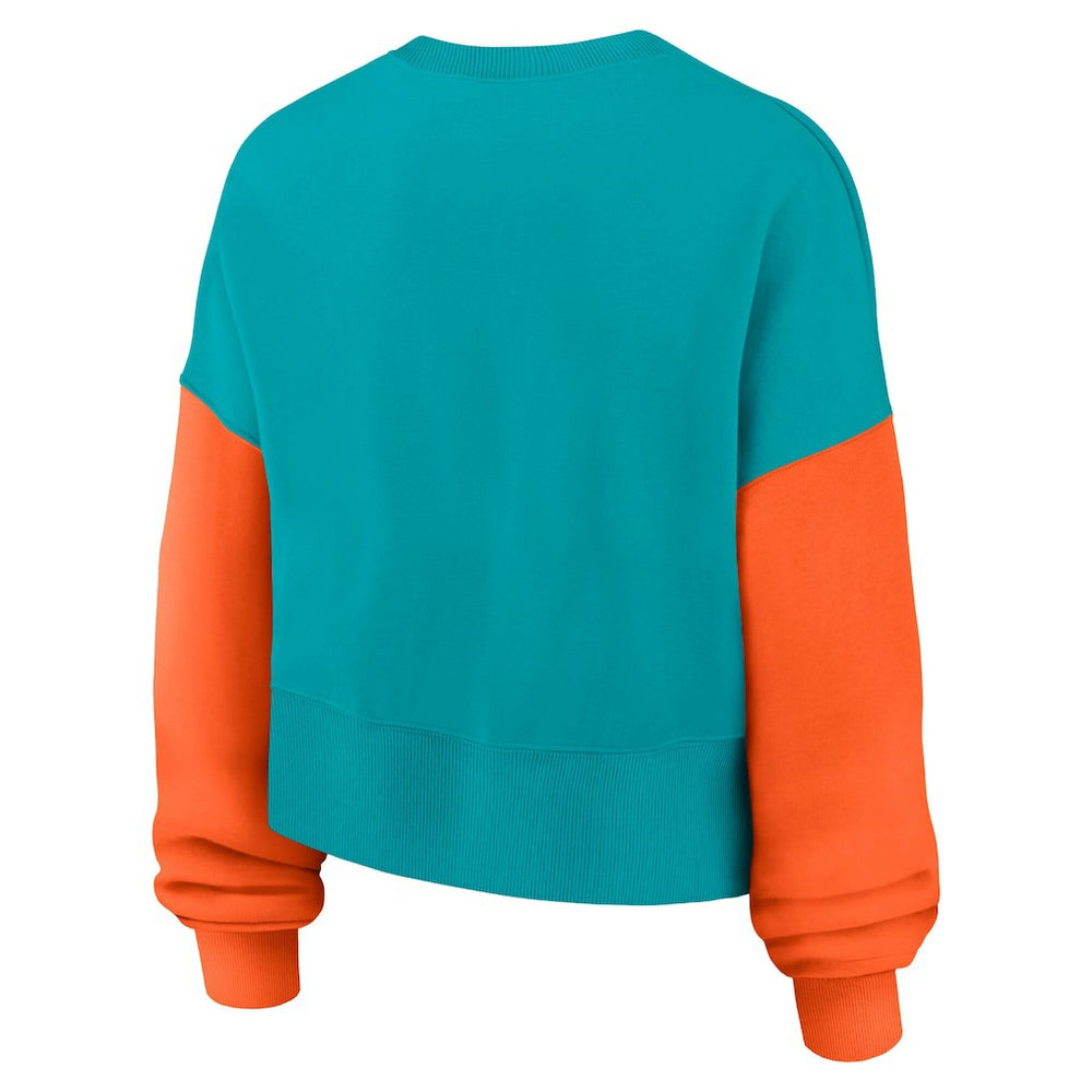 Miami Dolphins Women's Oversized Color-Block Pullover Sweatshirt Aqua | Nike for Sale
