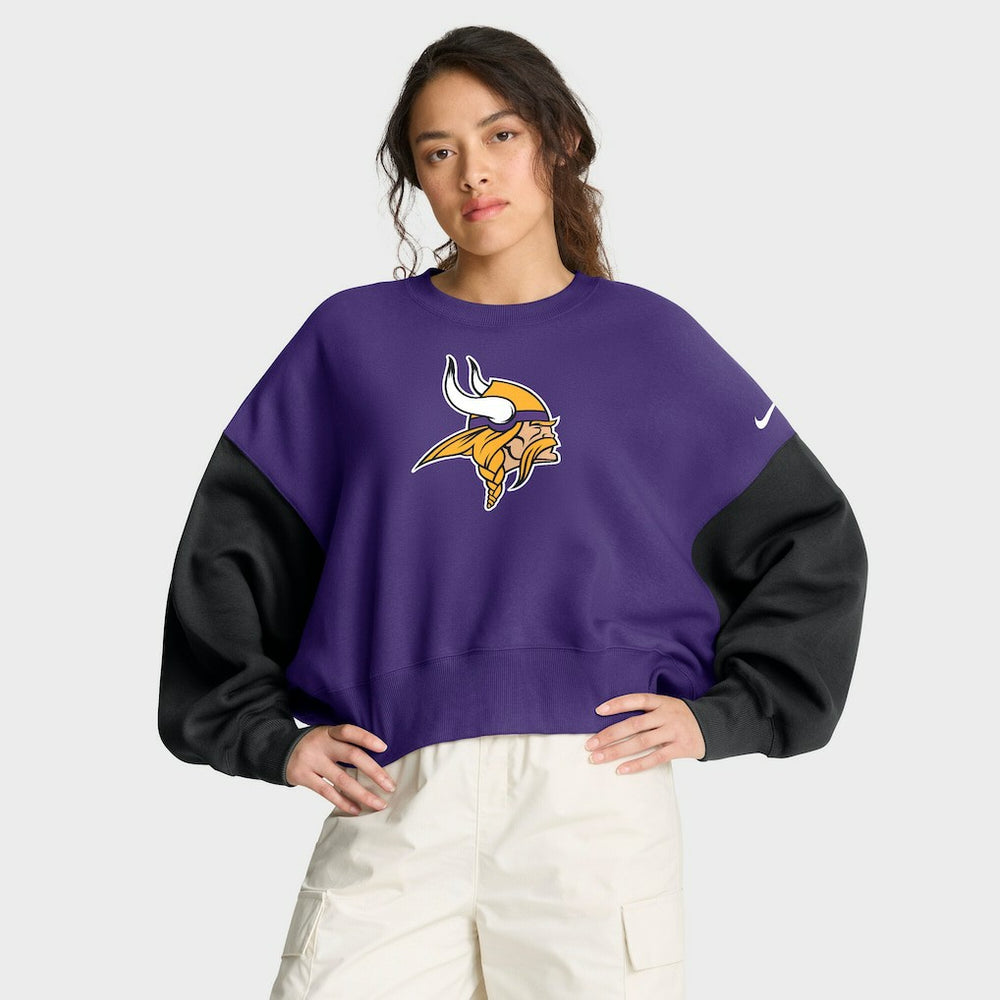 Minnesota Vikings Women's Oversized Color-Block Pullover Sweatshirt Purple | Nike for Sale