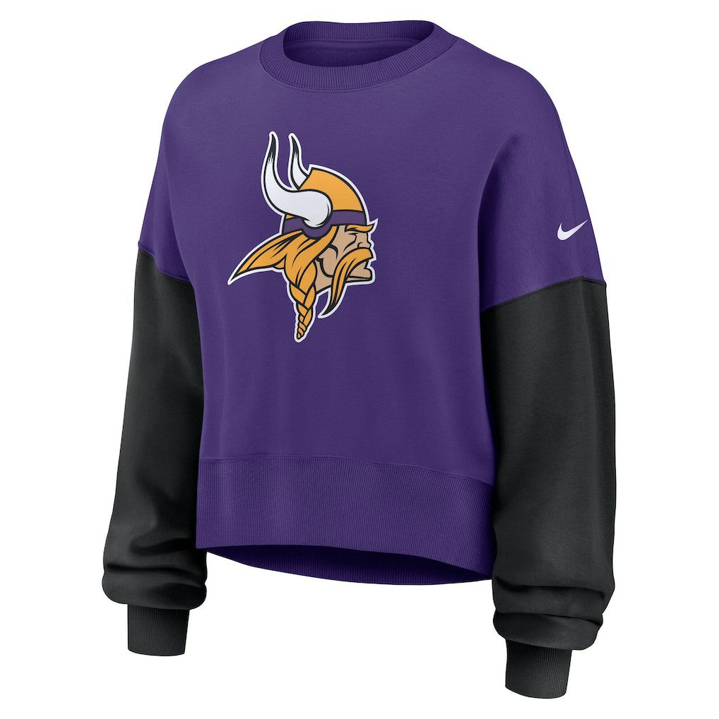 Minnesota Vikings Women's Oversized Color-Block Pullover Sweatshirt Purple | Nike for Sale
