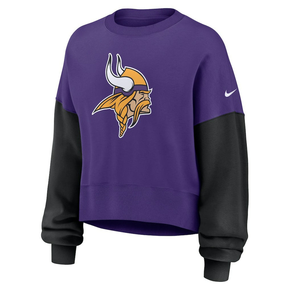 Minnesota Vikings Women's Oversized Color-Block Pullover Sweatshirt Purple | Nike for Sale