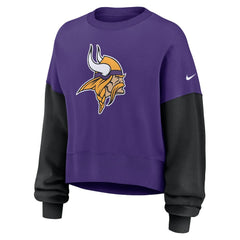 Minnesota Vikings Women's Oversized Color-Block Pullover Sweatshirt Purple | Nike for Sale