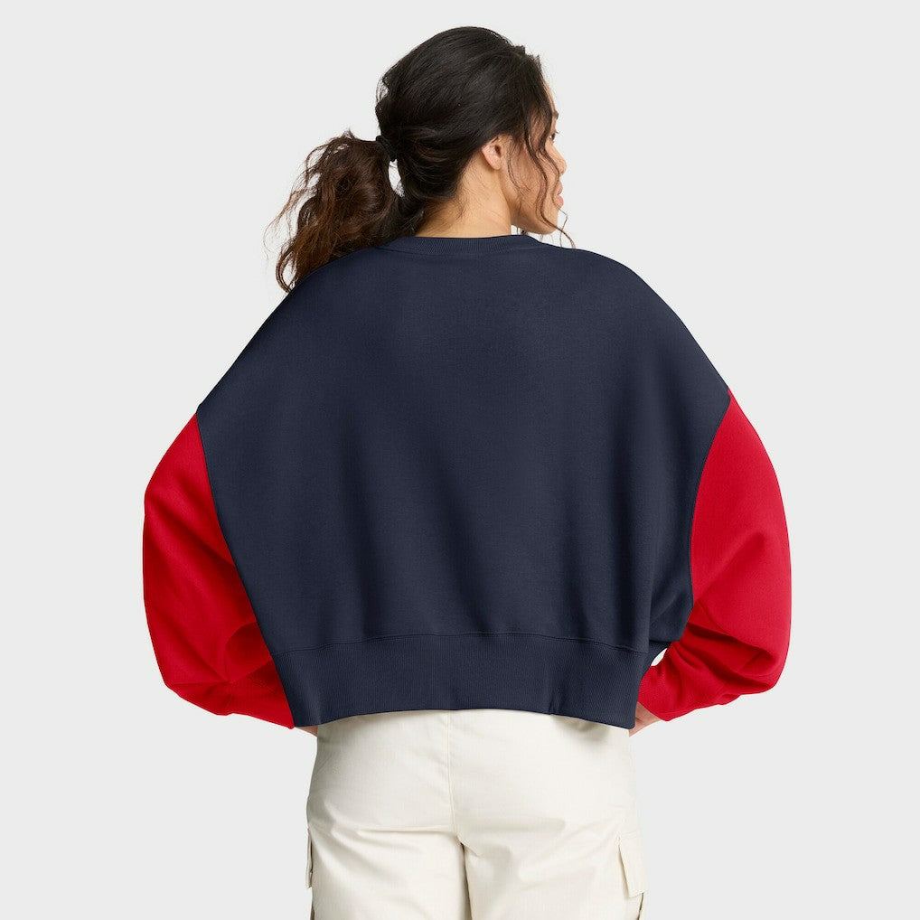 New England Patriots Women's Oversized Color-Block Pullover Sweatshirt Navy | Nike for Sale