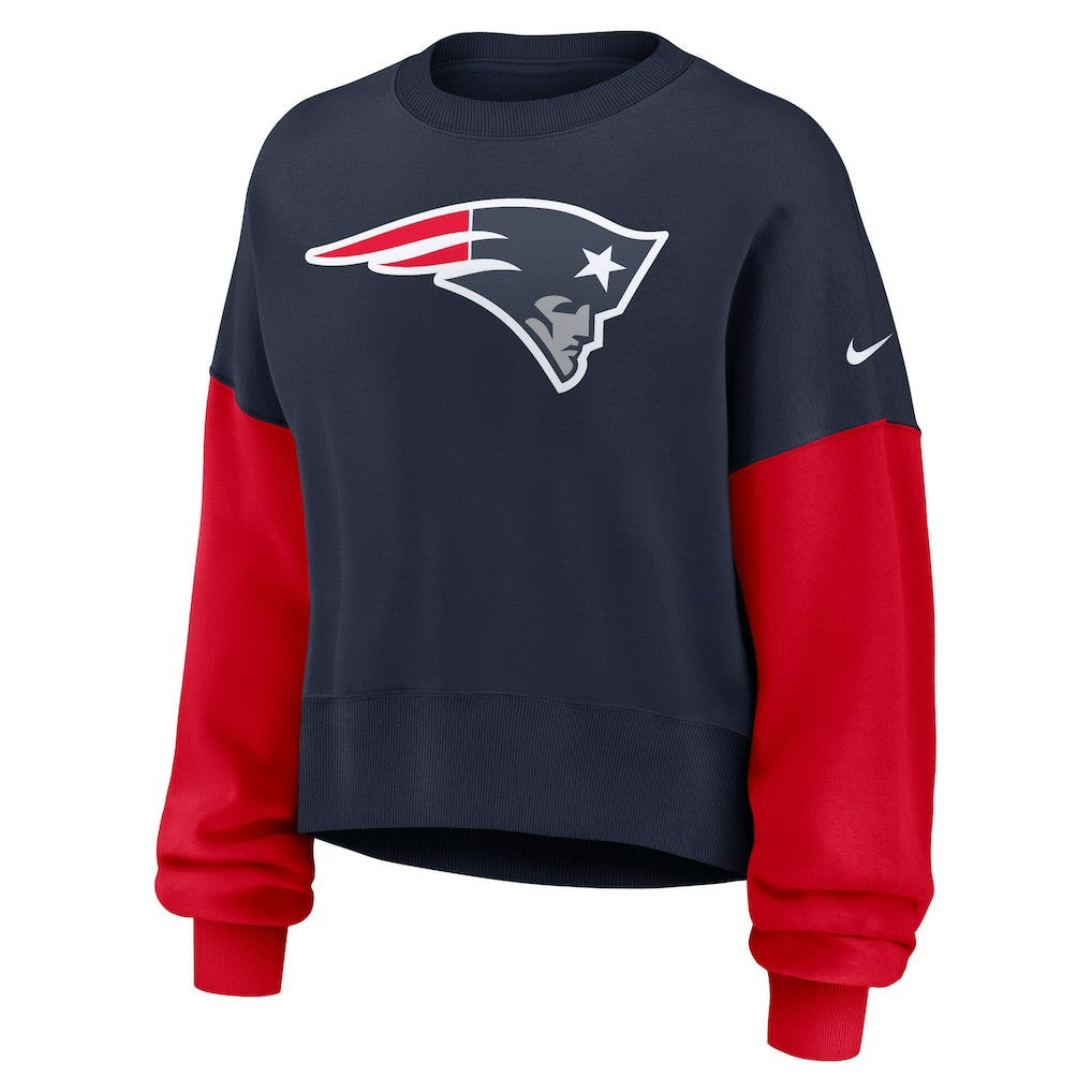 New England Patriots Women's Oversized Color-Block Pullover Sweatshirt Navy | Nike for Sale