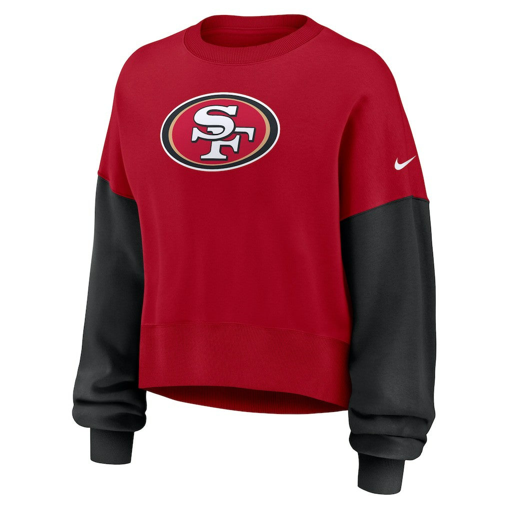 San Francisco 49ers Women's Oversized Color-Block Pullover Sweatshirt Scarlet | Nike for Sale