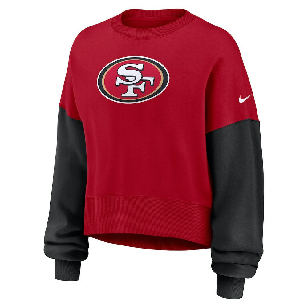 San Francisco 49ers Women's Oversized Color-Block Pullover Sweatshirt Scarlet | Nike for Sale