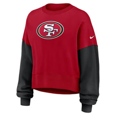 San Francisco 49ers Women's Oversized Color-Block Pullover Sweatshirt Scarlet | Nike for Sale