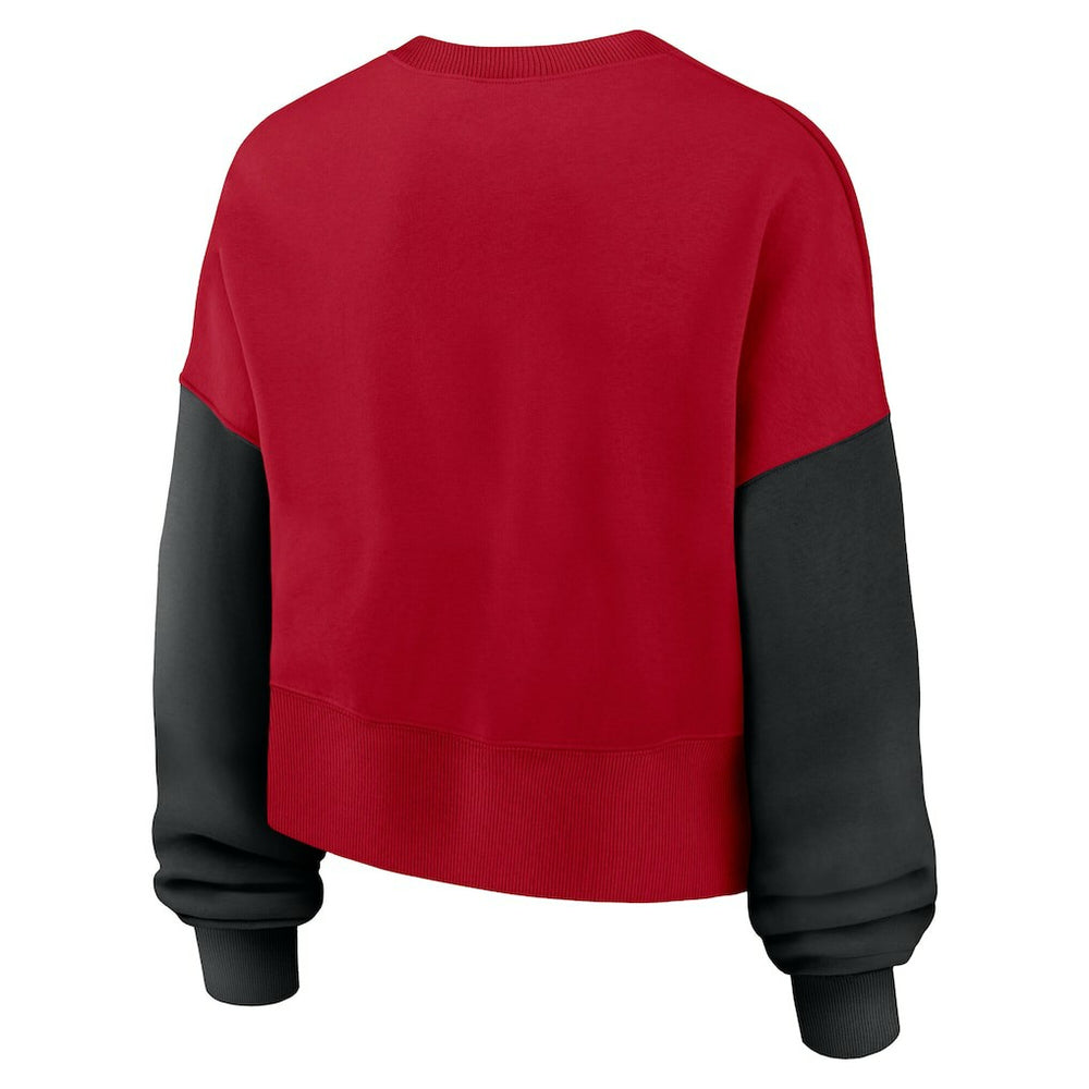 San Francisco 49ers Women's Oversized Color-Block Pullover Sweatshirt Scarlet | Nike for Sale