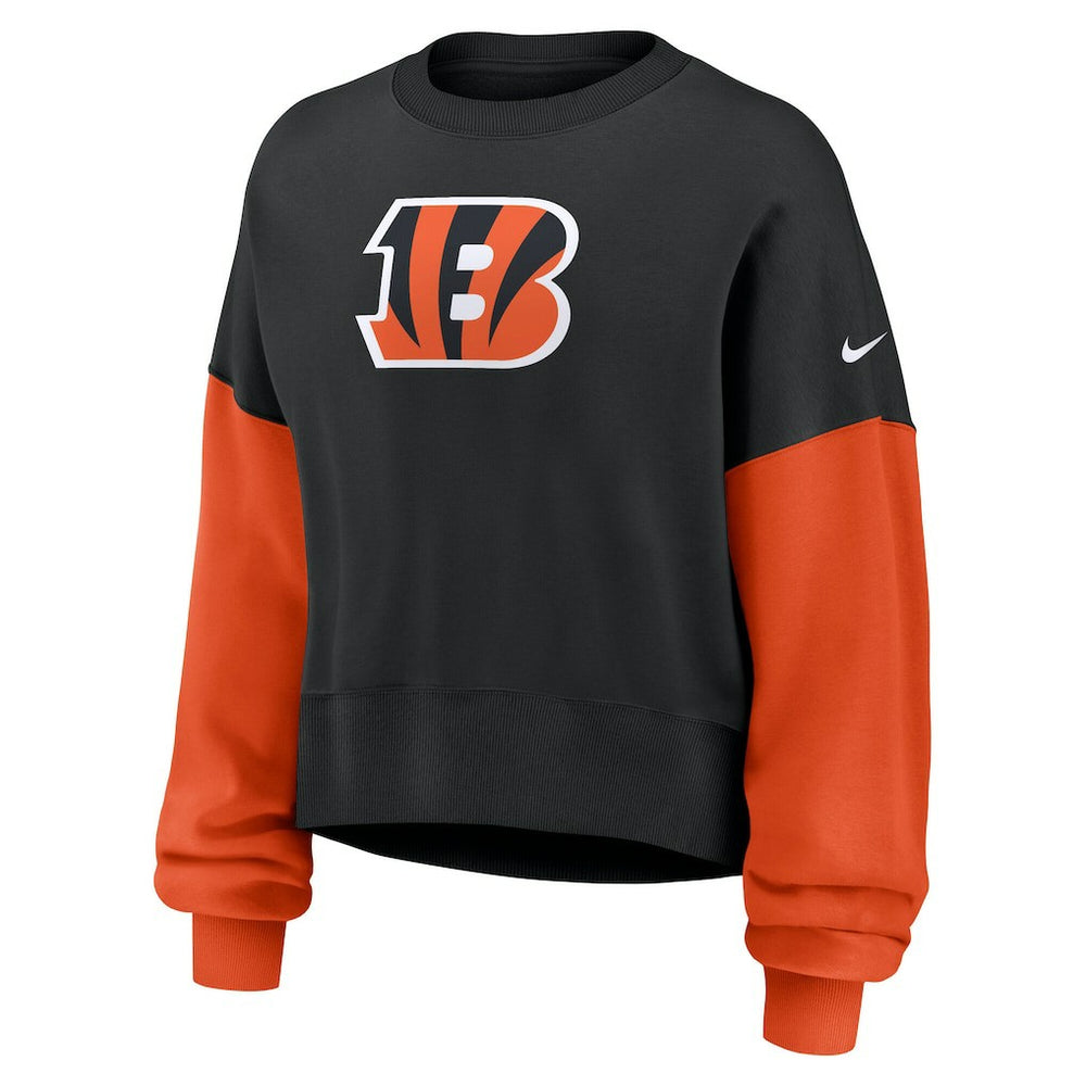 Cincinnati Bengals Women's Oversized Color-Block Pullover Sweatshirt Black | Nike for Sale