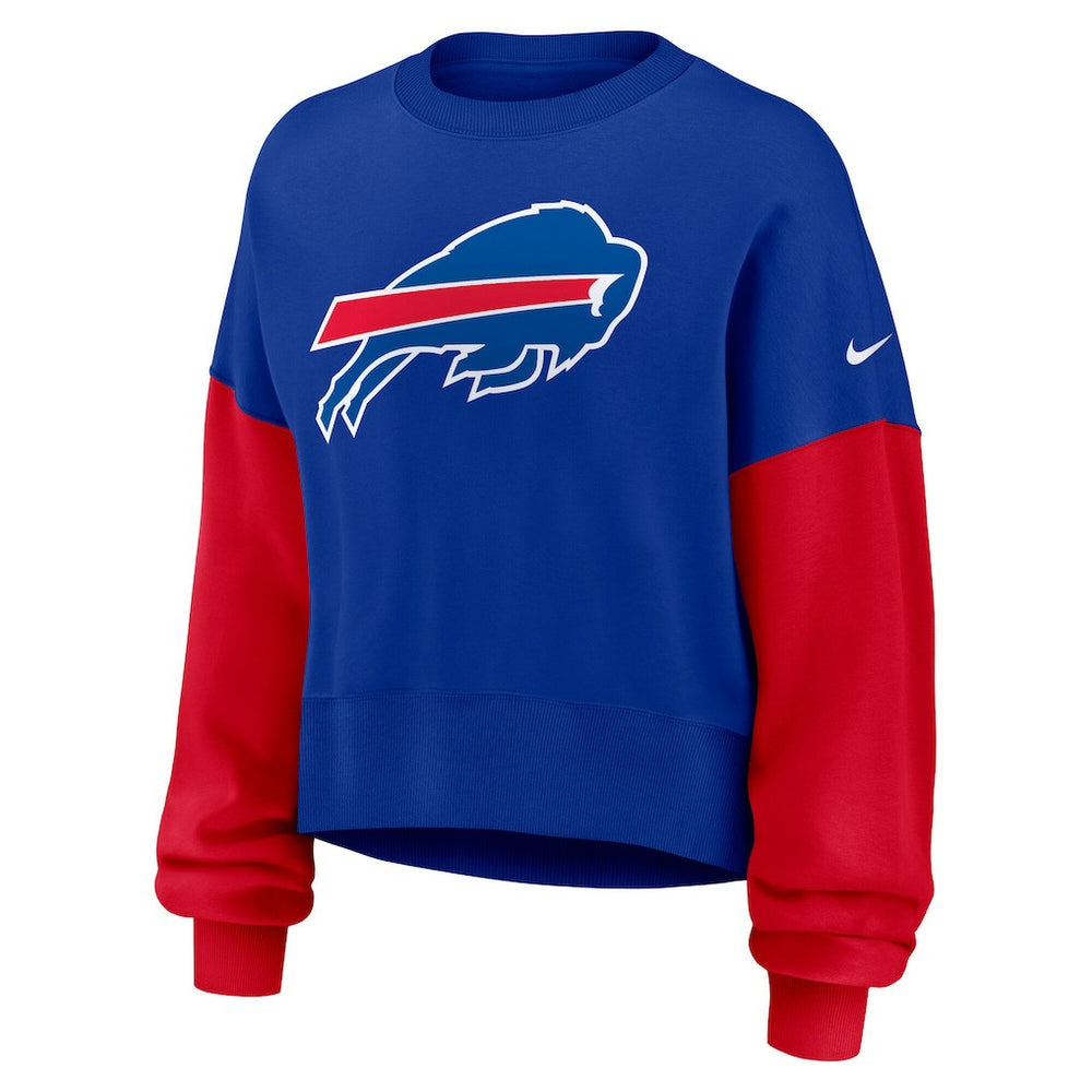 Buffalo Bills Women's Oversized Color-Block Pullover Sweatshirt Royal | Nike for Sale