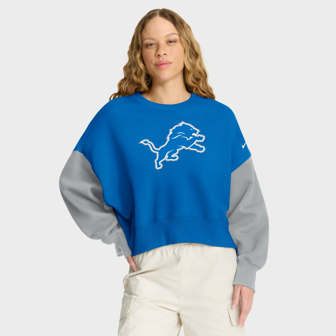 Detroit Lions Women's Oversized Color-Block Pullover Sweatshirt Blue | Nike for Sale