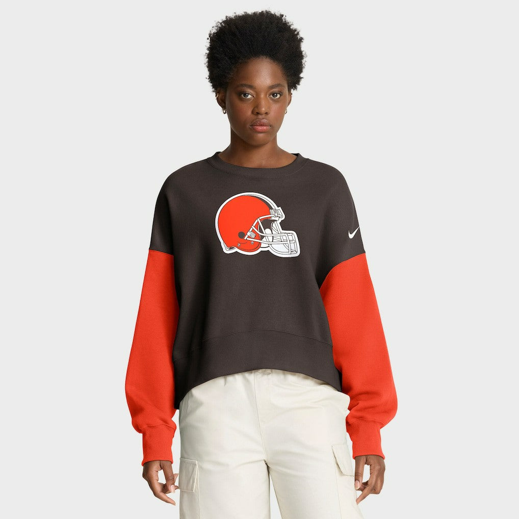 Cleveland Browns Women's Oversized Color-Block Pullover Sweatshirt Brown | Nike for Sale
