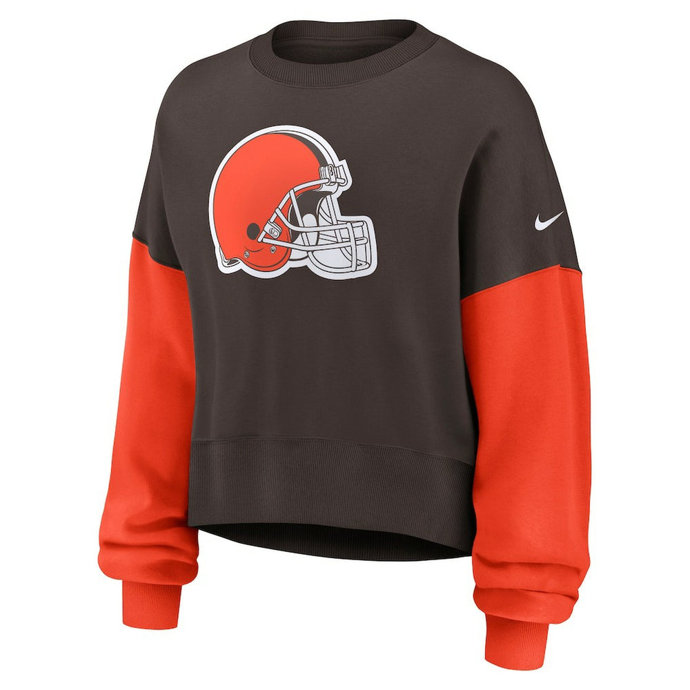 Cleveland Browns Women's Oversized Color-Block Pullover Sweatshirt Brown | Nike for Sale