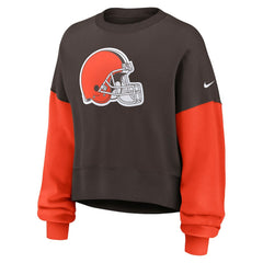 Cleveland Browns Women's Oversized Color-Block Pullover Sweatshirt Brown | Nike for Sale