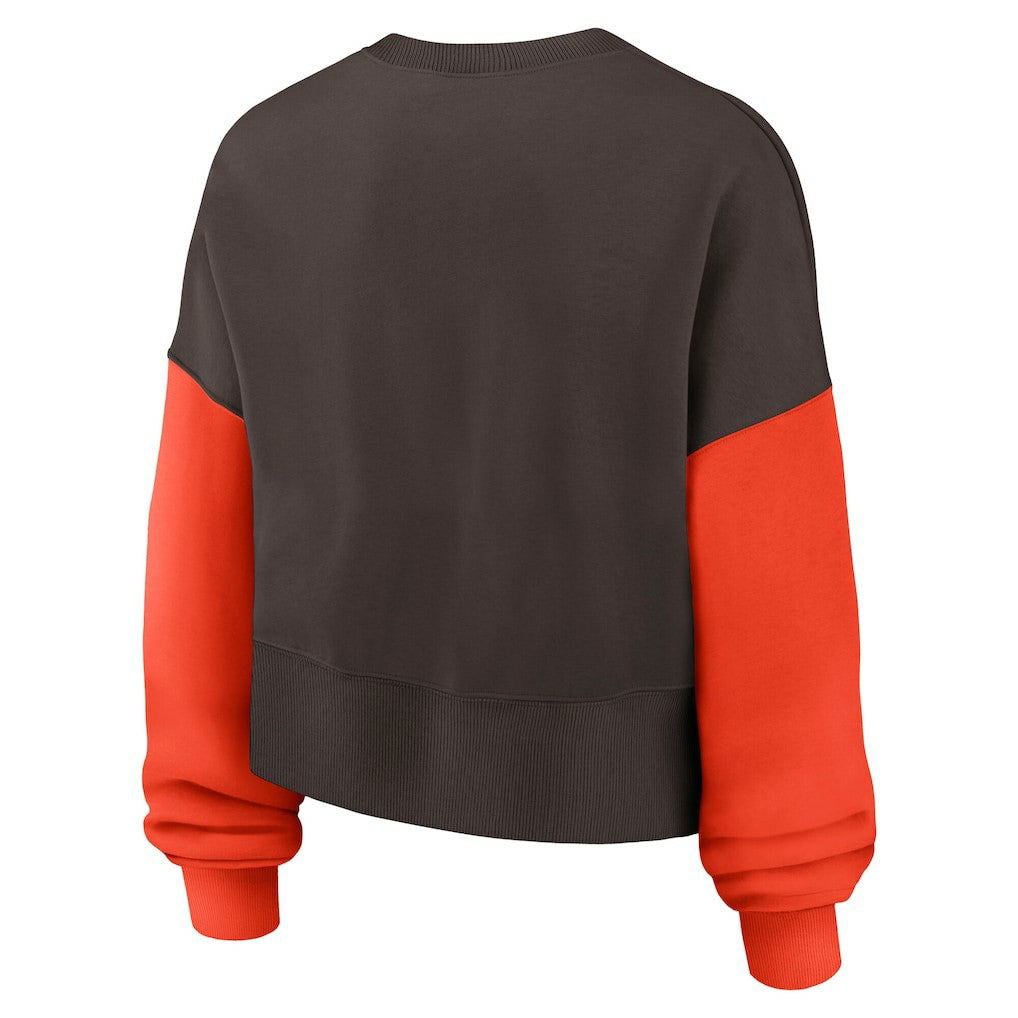 Cleveland Browns Women's Oversized Color-Block Pullover Sweatshirt Brown | Nike for Sale