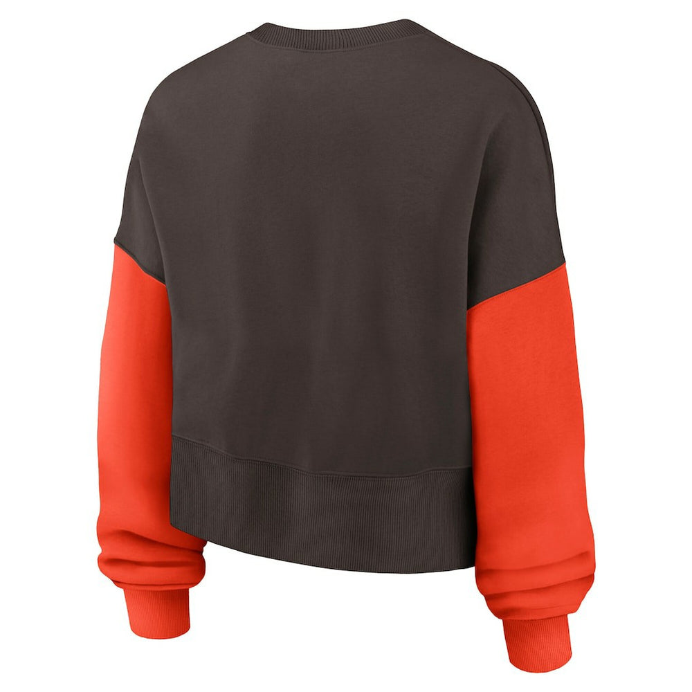 Cleveland Browns Women's Oversized Color-Block Pullover Sweatshirt Brown | Nike for Sale