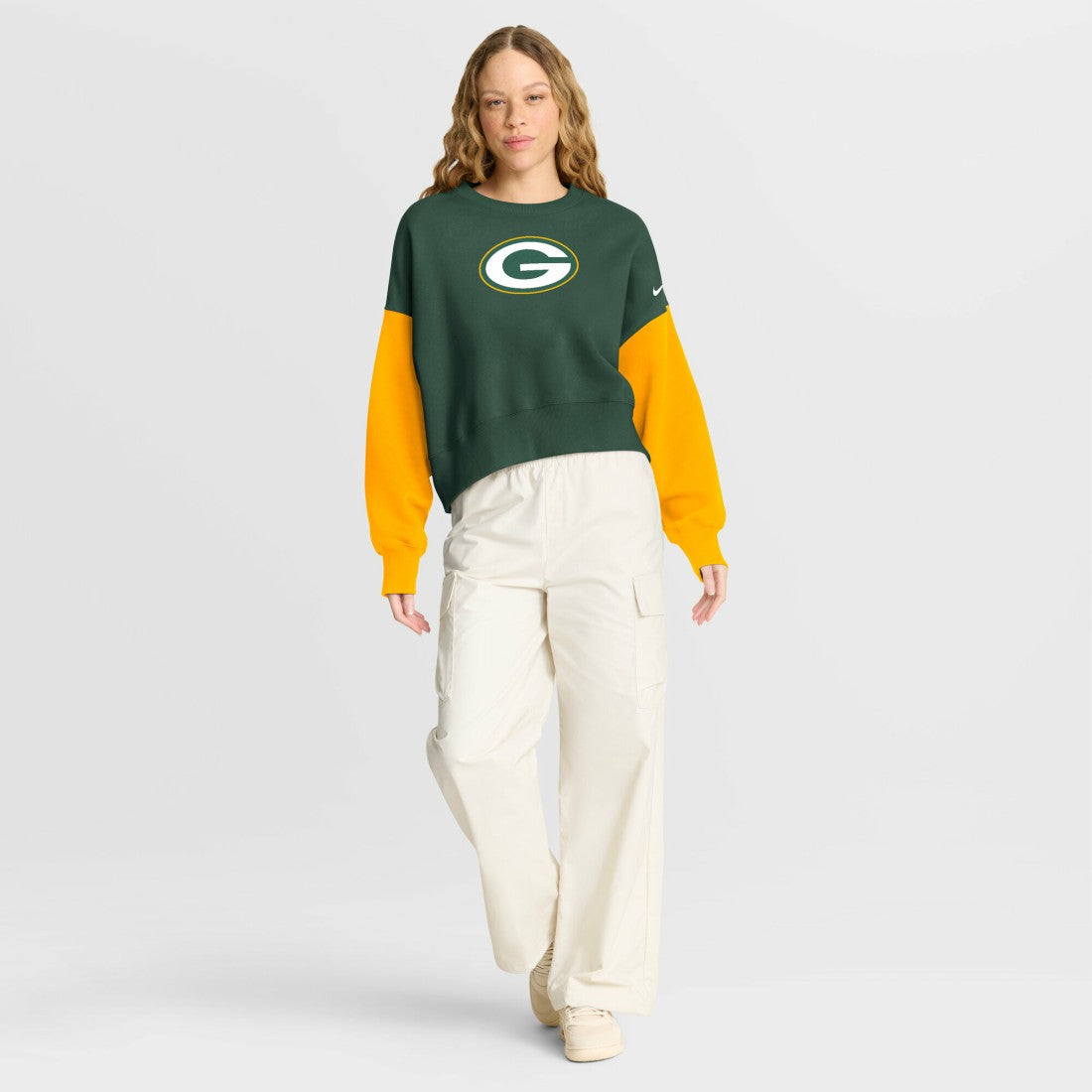 Green Bay Packers Women's Oversized Color-Block Pullover Sweatshirt Green | Nike for Sale