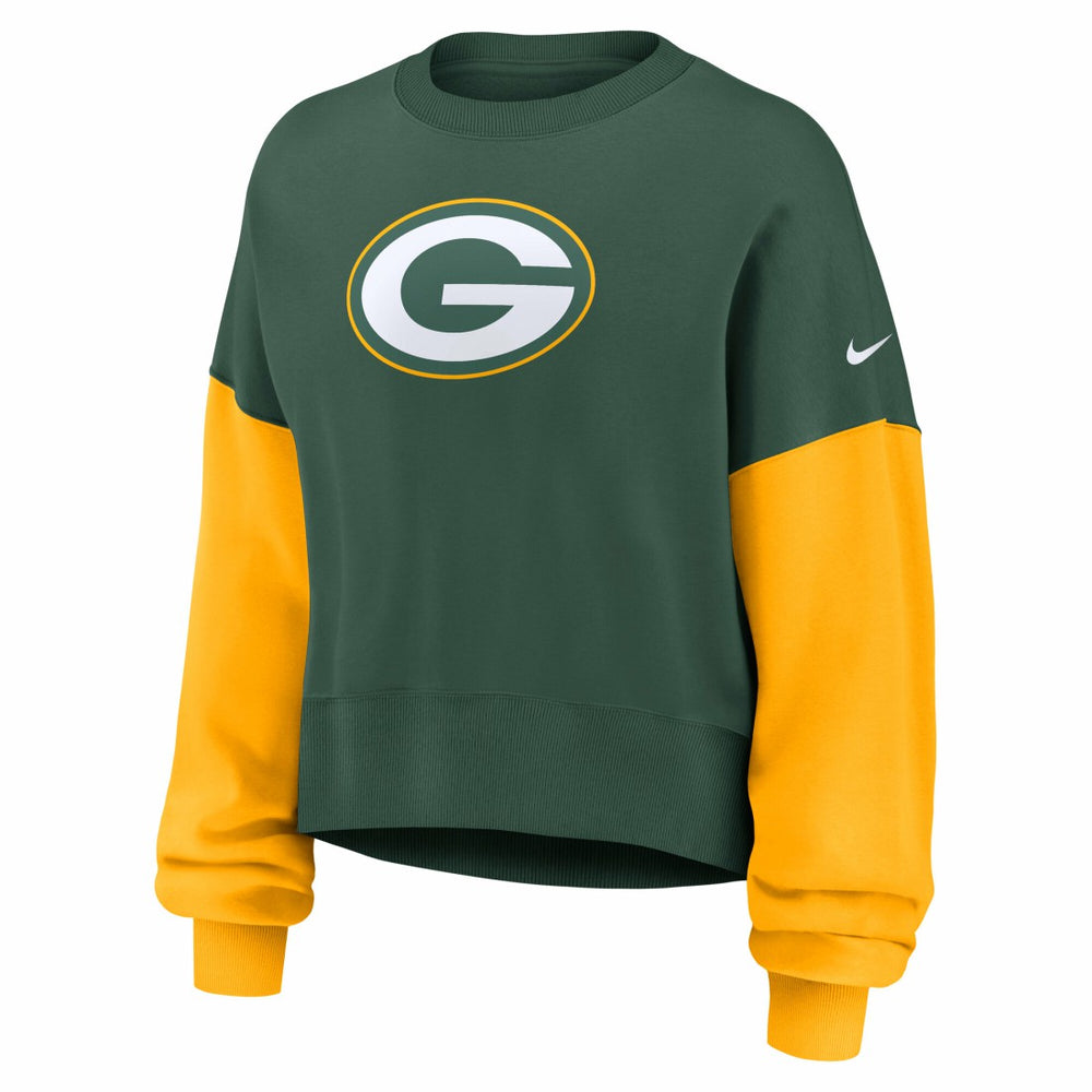 Green Bay Packers Women's Oversized Color-Block Pullover Sweatshirt Green | Nike for Sale