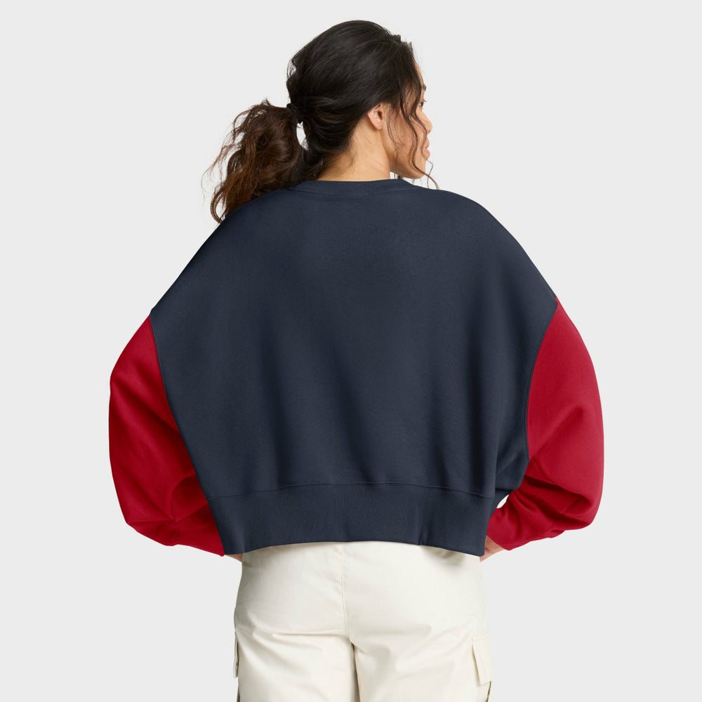 Houston Texans Women's Oversized Color-Block Pullover Sweatshirt Navy | Nike for Sale