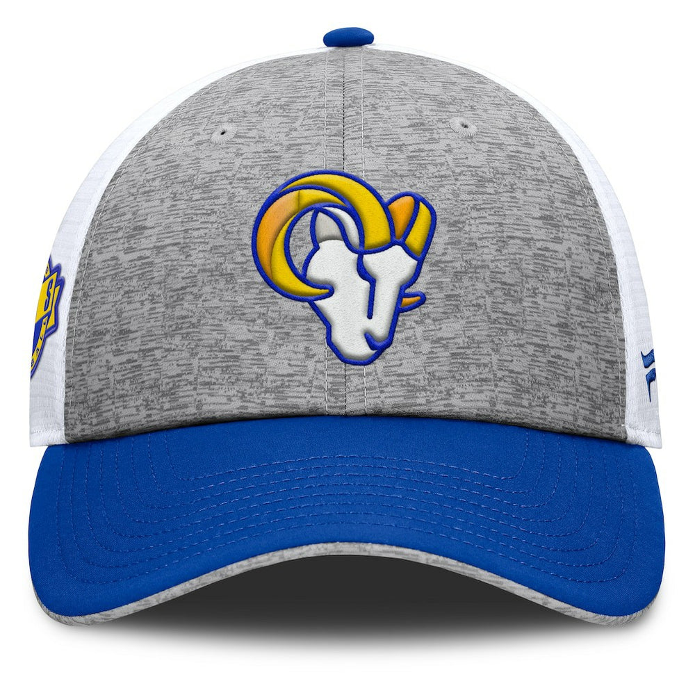 Los Angeles Rams Option Trucker Adjustable Hat Gray/Royal | Fanatics