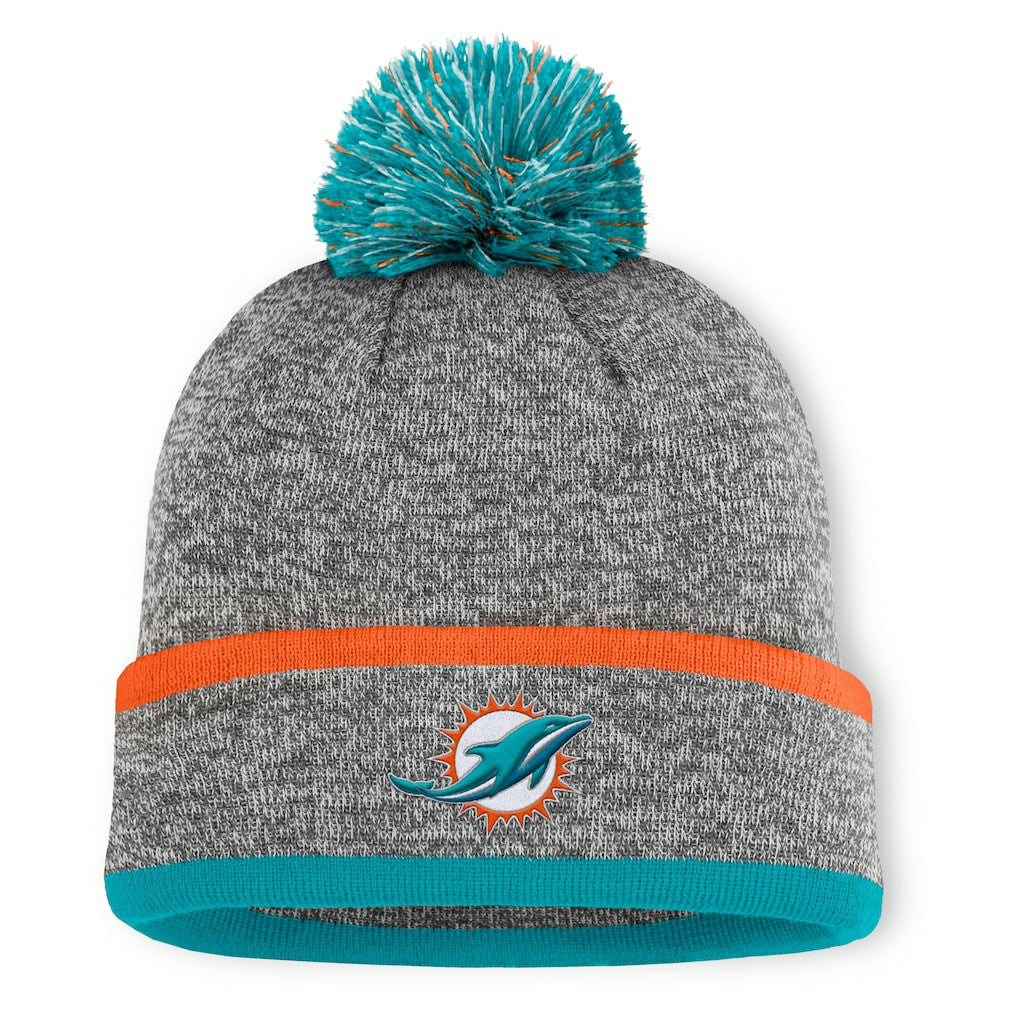 Miami Dolphins Motion Cuffed Knit Hat with Pom Heather Gray | Fanatics