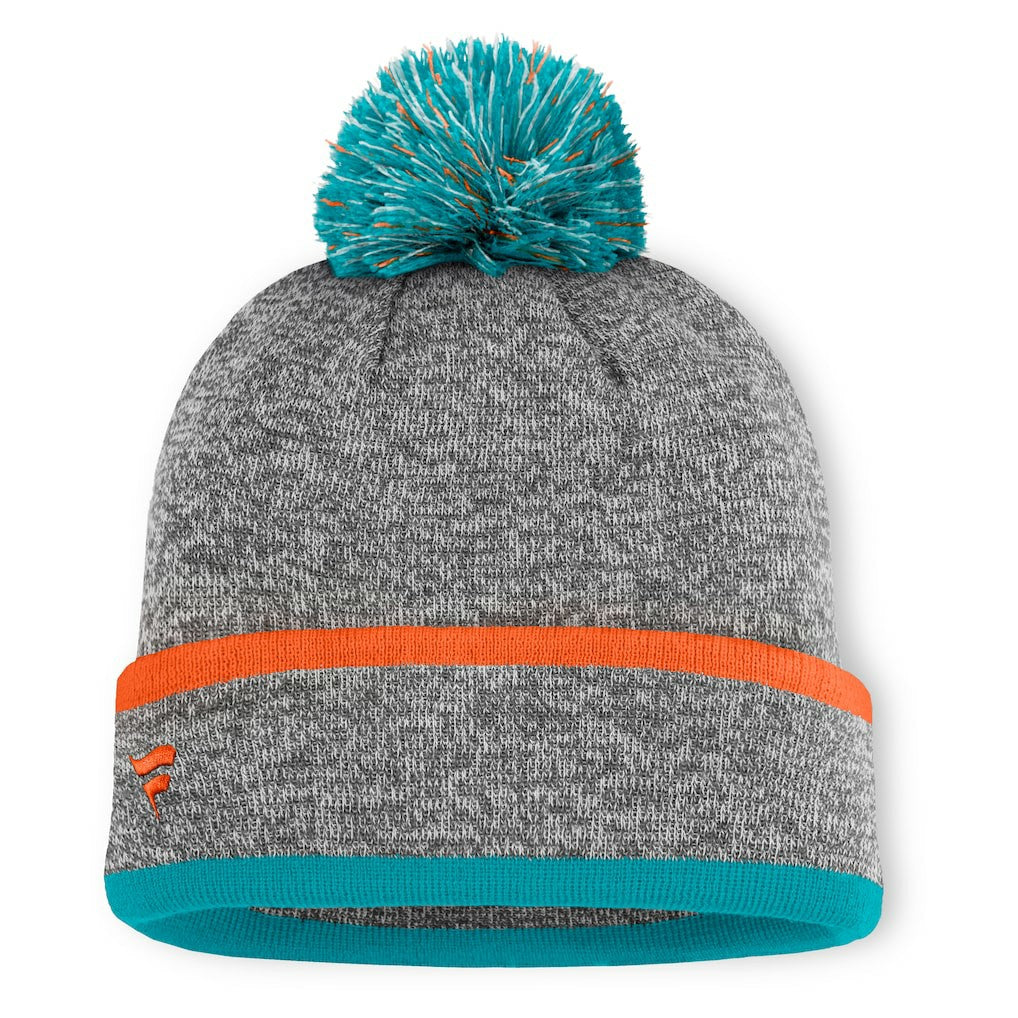Miami Dolphins Motion Cuffed Knit Hat with Pom Heather Gray | Fanatics