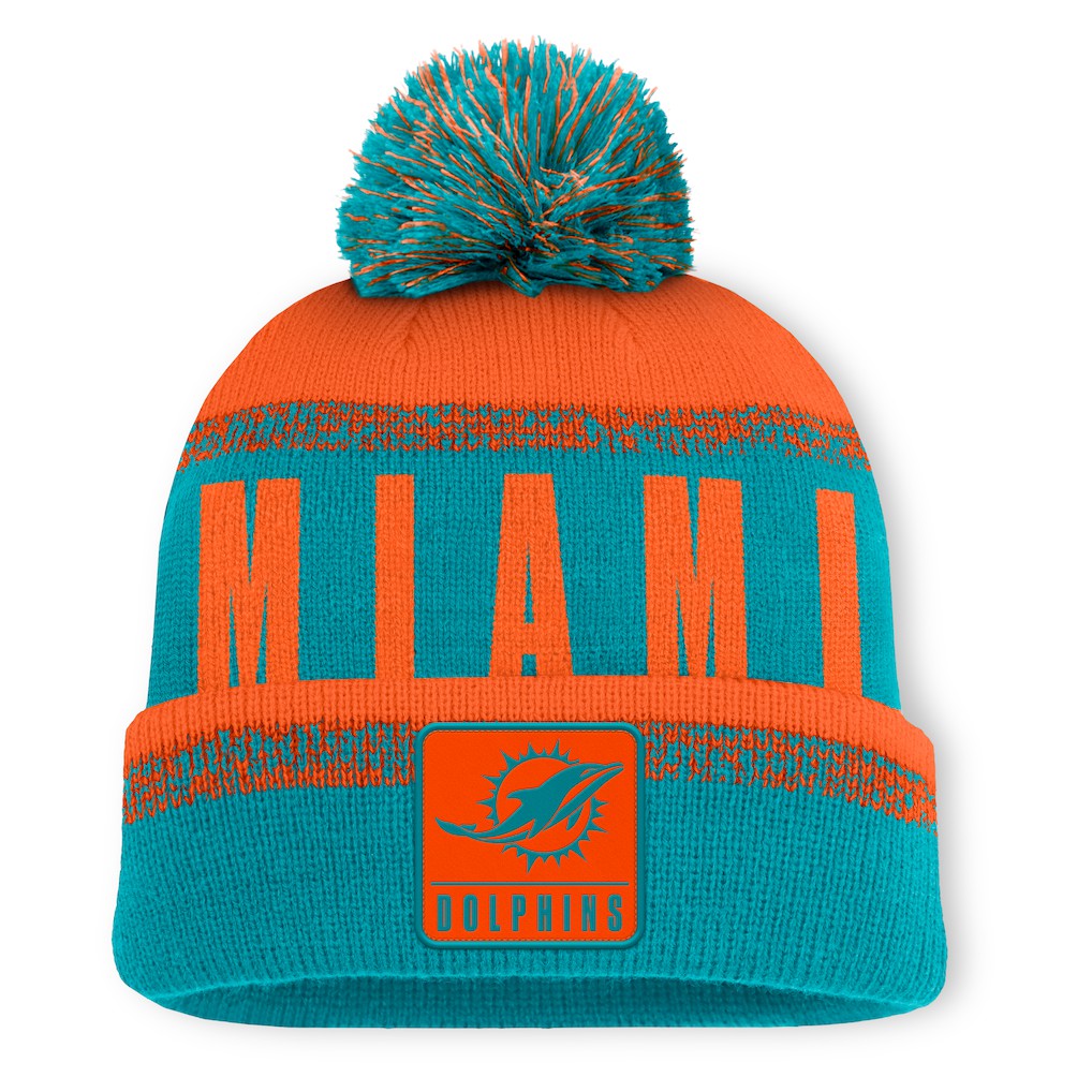 Miami Dolphins Play Action Cuffed Knit Hat with Pom Aqua/Orange | Fanatics