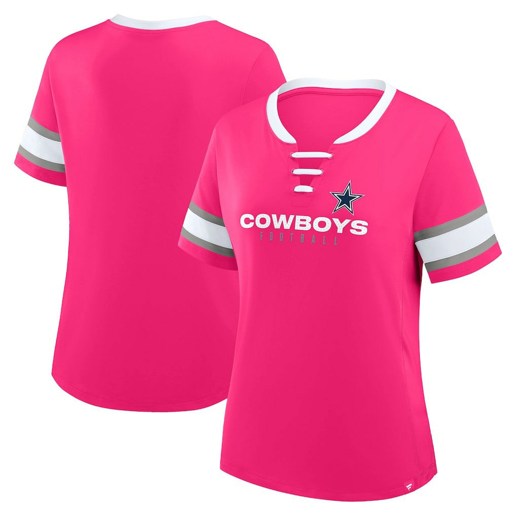 Dallas Cowboys Women's Redzone Draw Play Athena Lace-Up T-Shirt Pink | Fanatics