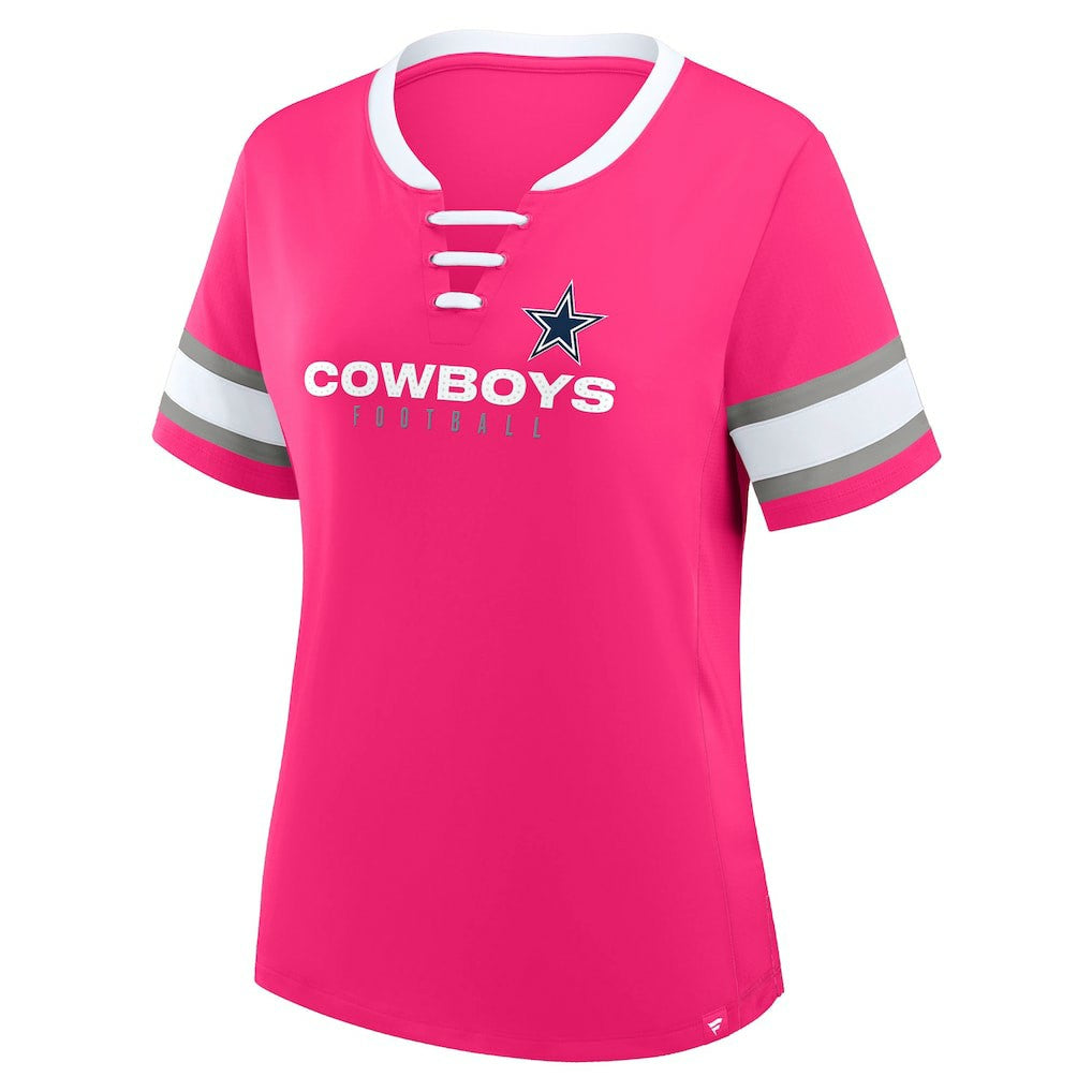 Dallas Cowboys Women's Redzone Draw Play Athena Lace-Up T-Shirt Pink | Fanatics