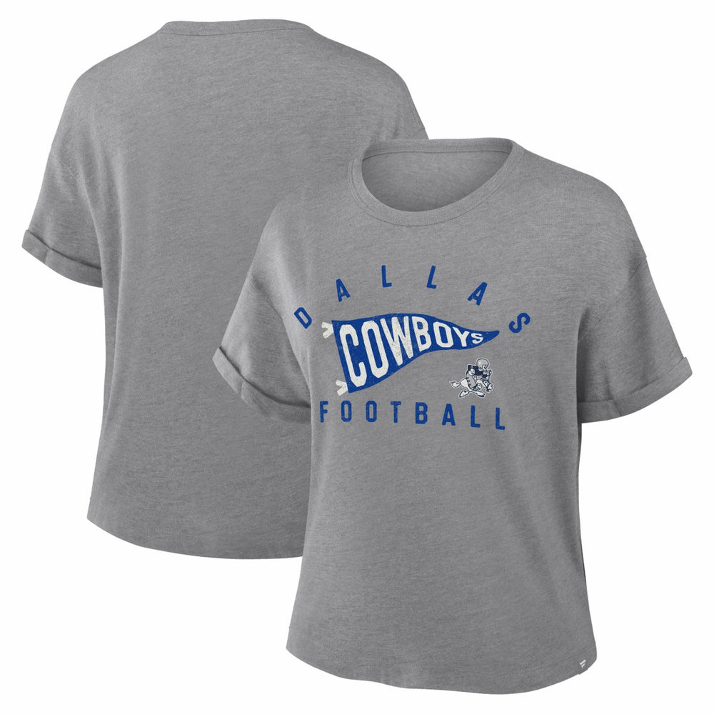 Dallas Cowboys Women's Pennant Wave Tribute Tri-Blend Boxy T-Shirt Heather Gray | Fanatics