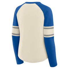 Dallas Cowboys Women's Hometown Gridiron Hero Raglan Lace-Up V-Neck Long Sleeve T-Shirt Cream/Royal | Fanatics