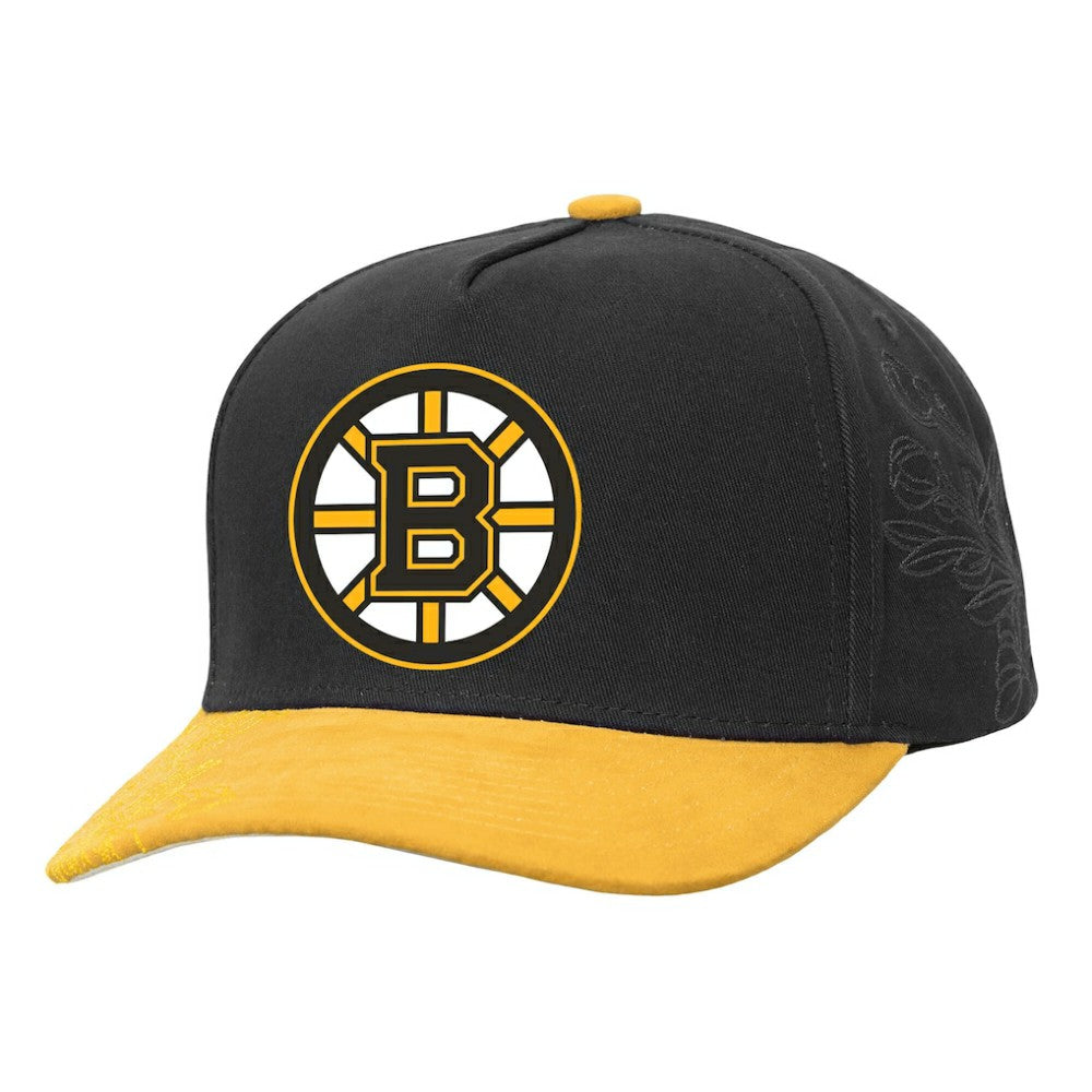 Boston Bruins Mitchell & Ness May Flowers Pro Crown Adjustable Hat - Black/Gold - NHL