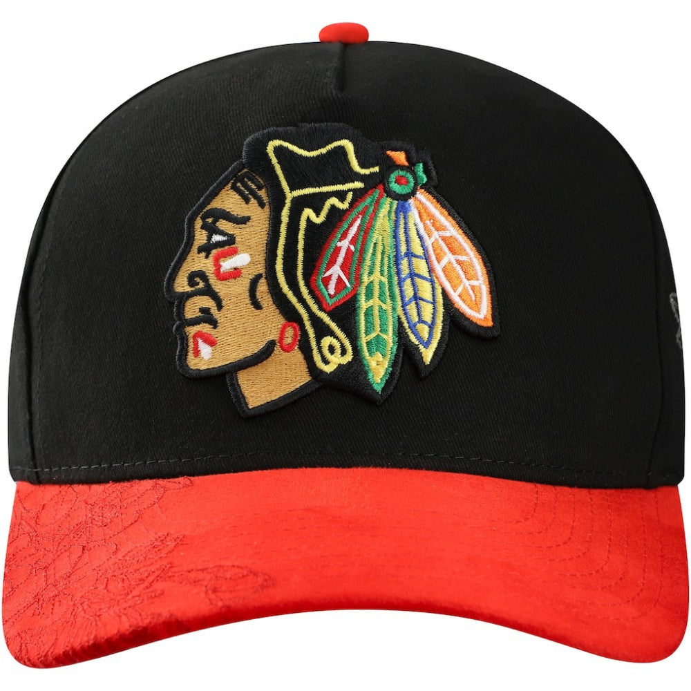 Chicago Blackhawks Mitchell & Ness May Flowers Pro Crown Adjustable Hat - Black/Red - NHL