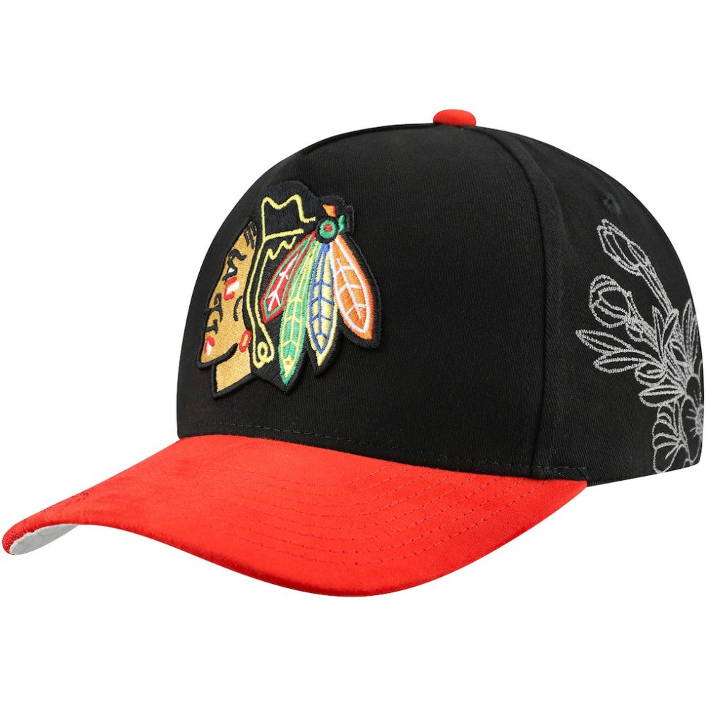 Chicago Blackhawks Mitchell & Ness May Flowers Pro Crown Adjustable Hat - Black/Red - NHL