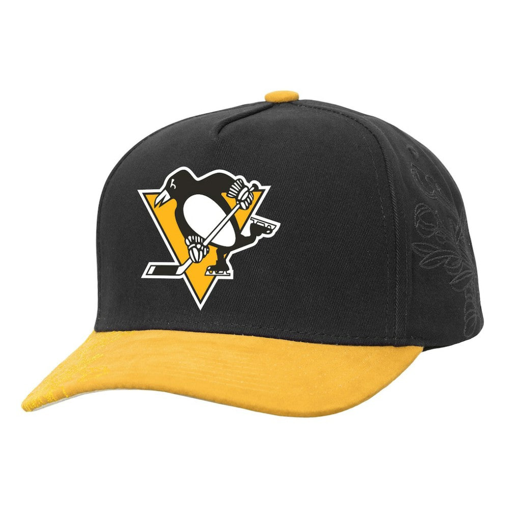 Pittsburgh Penguins Mitchell & Ness May Flowers Pro Crown Adjustable Hat - Black/Gold - NHL