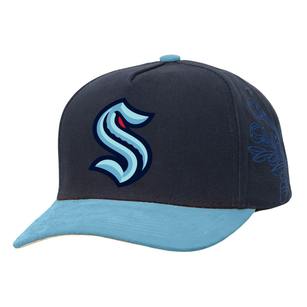 Seattle Kraken Mitchell & Ness May Flowers Pro Crown Adjustable Hat - Navy/Light Blue - NHL
