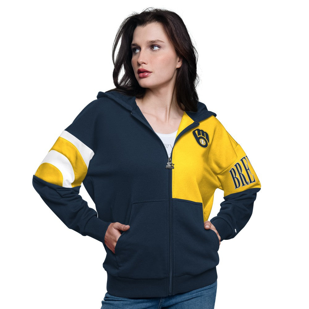 Milwaukee Brewers Starter Women's Curve Ball Full Zip Hoodie Sweatshirt - MLB