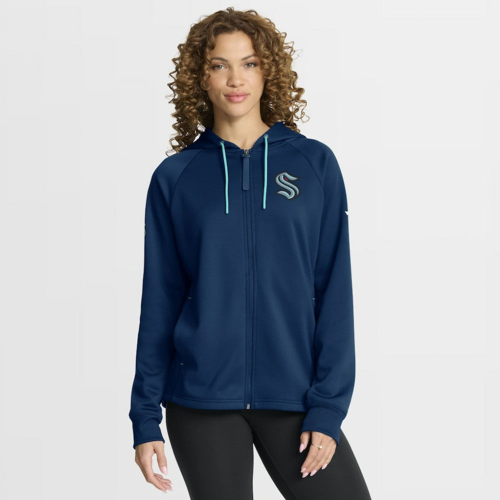Seattle Kraken Fanatics Women's Authentic Pro Rink Raglan Full-Zip Hoodie - Deep Sea Blue - NHL