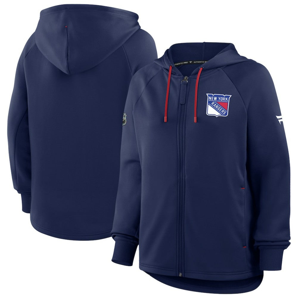New York Rangers Fanatics Women's Authentic Pro Rink Raglan Full-Zip Hoodie - Navy - NHL