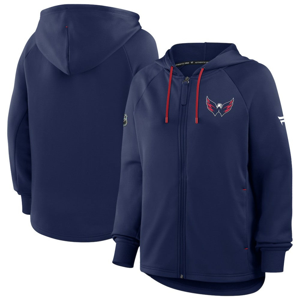 Washington Capitals Fanatics Women's Authentic Pro Rink Raglan Full-Zip Hoodie - Navy - NHL