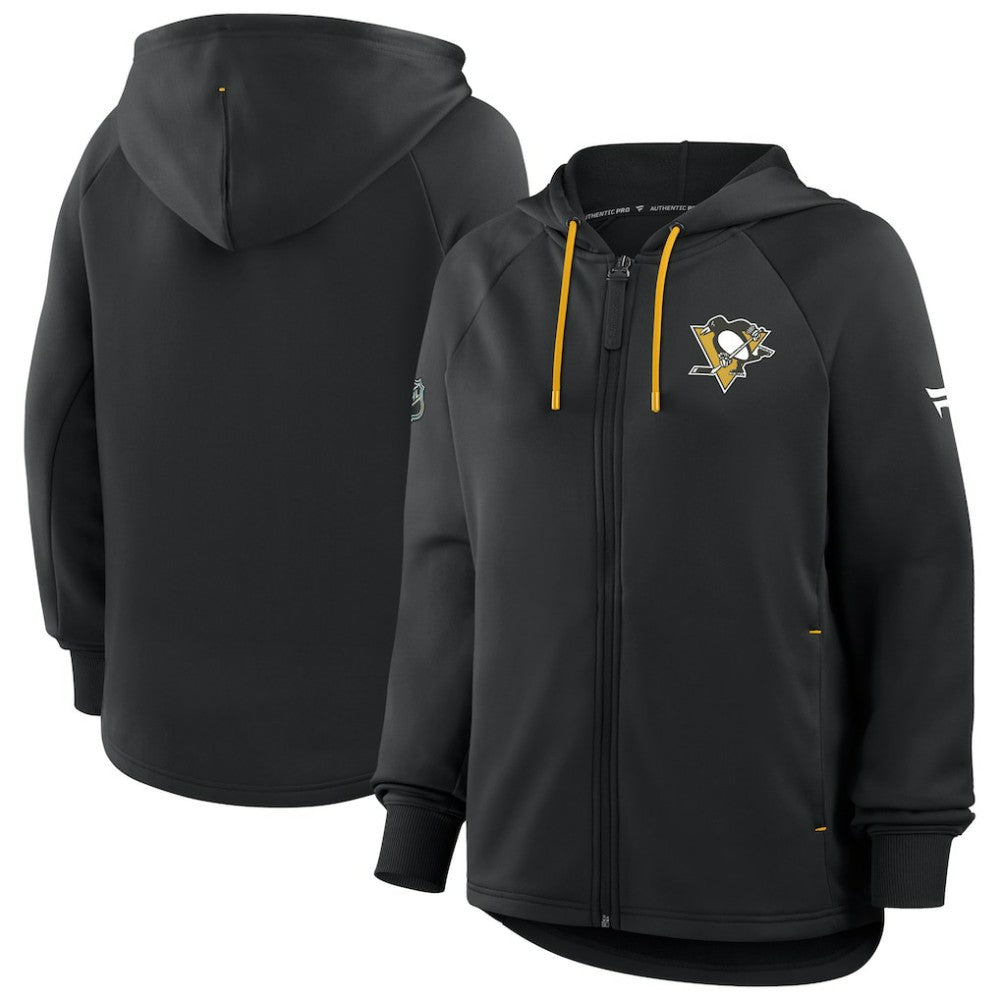 Pittsburgh Penguins Fanatics Women's Authentic Pro Rink Raglan Full-Zip Hoodie - Black - NHL