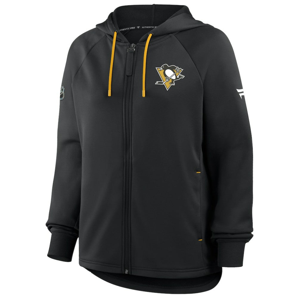 Pittsburgh Penguins Fanatics Women's Authentic Pro Rink Raglan Full-Zip Hoodie - Black - NHL