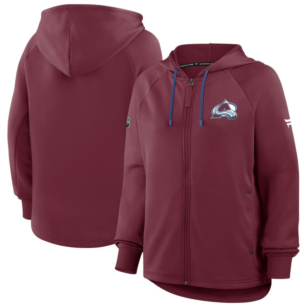 Colorado Avalanche Fanatics Women's Authentic Pro Rink Raglan Full-Zip Hoodie - Burgundy - NHL