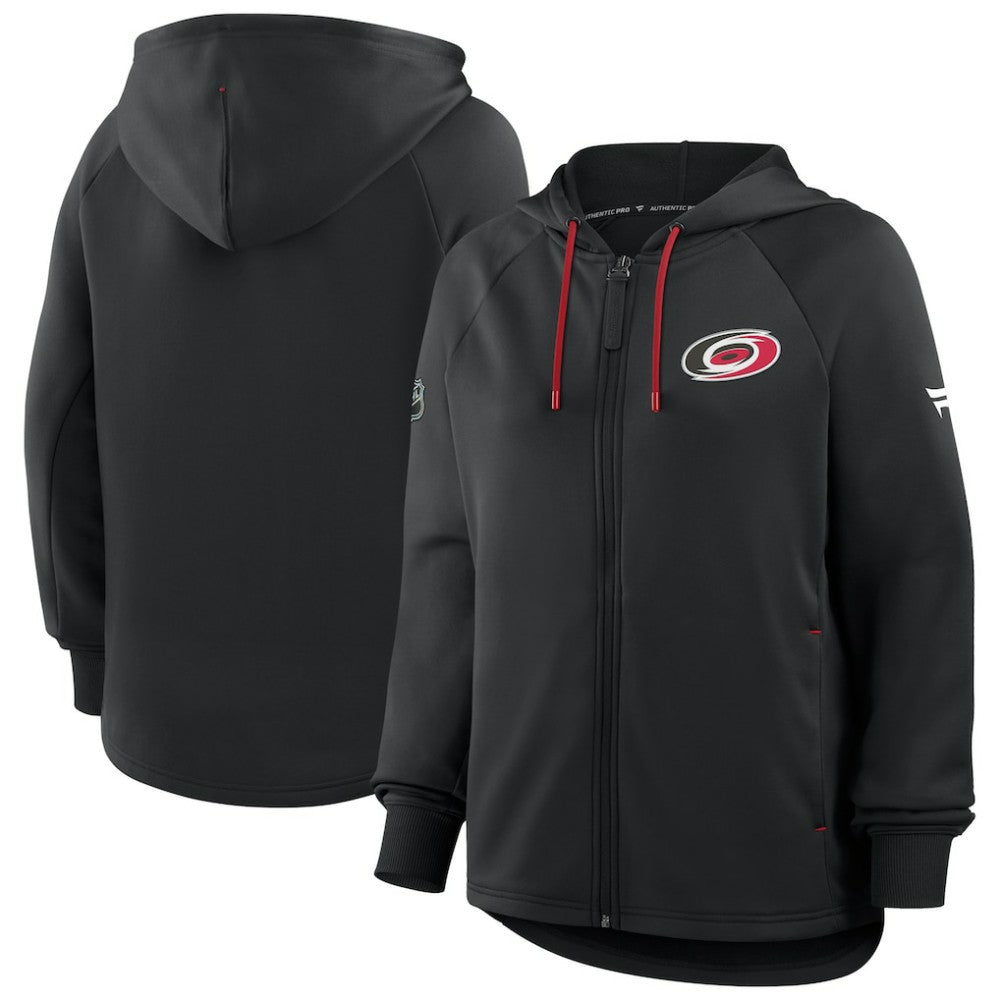 Carolina Hurricanes Fanatics Women's Authentic Pro Rink Raglan Full-Zip Hoodie - Black - NHL