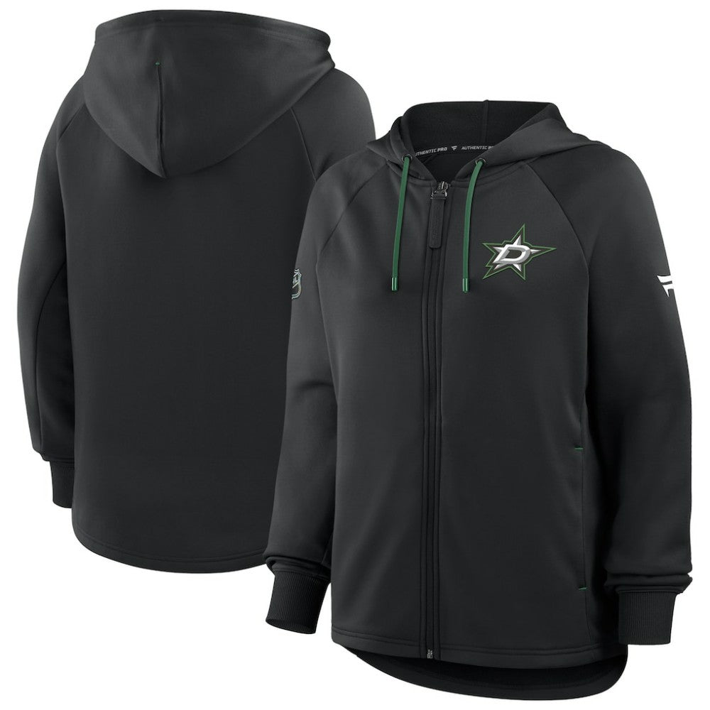 Dallas Stars Fanatics Women's Authentic Pro Rink Raglan Full-Zip Hoodie - Black - NHL